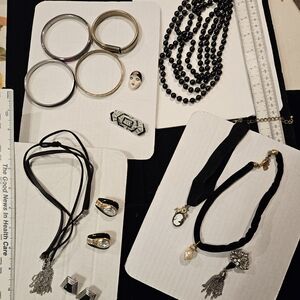 Fifteen Piece Bundle Of Black Jewelry